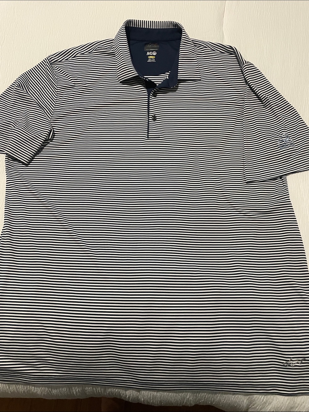 Greg Norman Collection Navy & White Striped Performance Polo